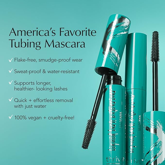 Thrive Causemetics Liquid Lash Extensions Mascara 3 Pack, Tubing Thrive Mascara Lengthening, Volumizing & Curling, Smudge Proof, No Clumping or Flaking, Vegan & Cruelty Free, Brynn (Rich Black)