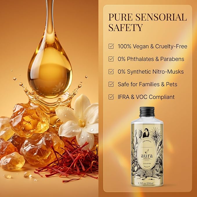 A U R A - Corsica Fragrance Oil for Waterless Scent Diffuser - Inspired by M.F.K Baccarat Rouge | 6.7 fl oz / 200 ml Essential Oil Blend for Aromatherapy & Hotel Collection Diffuser