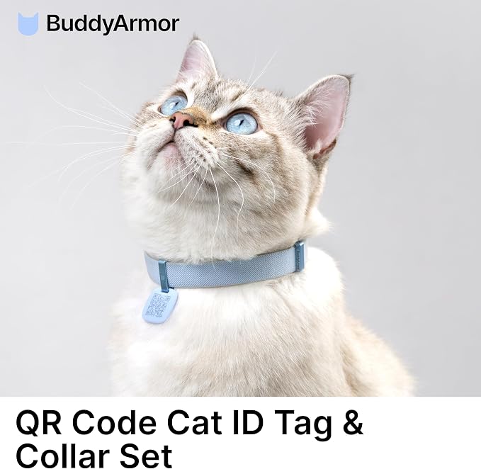 Cat Collar with QR Code Name Tag, 6-12" Adjustable Non Breakaway QR Code Cat Collar Elastic Release Personalized Online Pet Profile Scan Contact Silicone QR ID Tag for Cats (Beige, S)