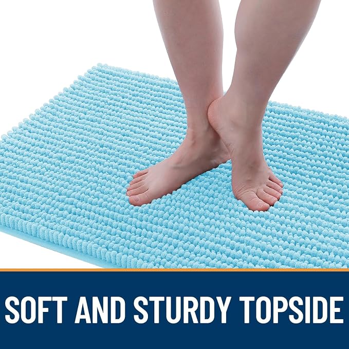 OLANLY Dog Door Mat for Muddy Paws 24x16, Extra Absorbent Chenille Mud Mat | Blue, Absorbs Moisture and Dirt, Non-Slip Machine Washable Doormat, Quick-Drying Indoor Entryway Floor Mat for Dogs