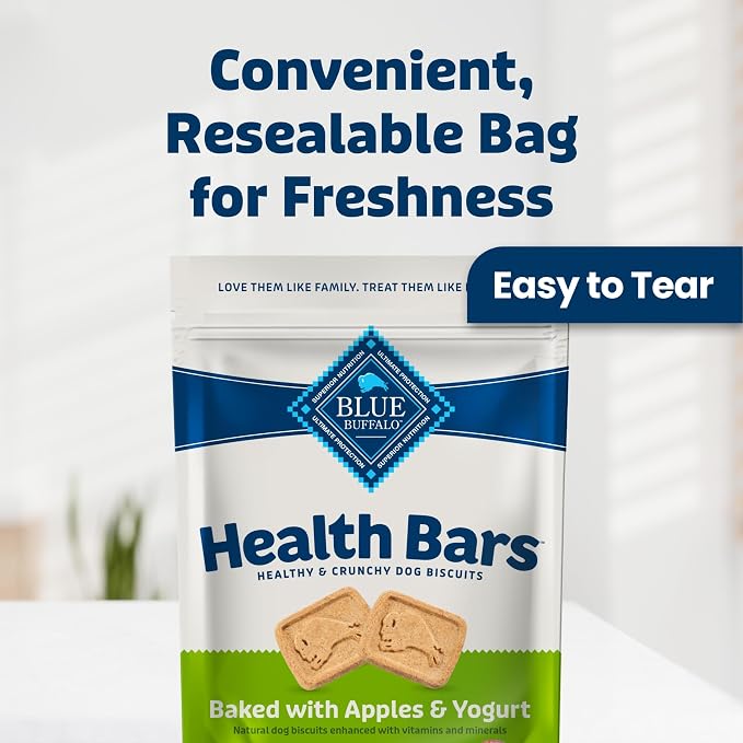 Blue Buffalo Health Bars Apples & Yogurt Dog Biscuits, 16 oz | Oven-Baked, Crunchy Texture, No Chicken By-Product, Corn, Wheat, or Soy