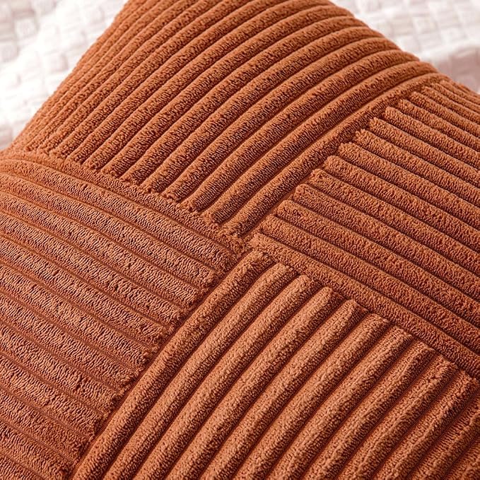 MIULEE Fall Rust Boho Decorative Throw Pillow Covers for Couch 18x18 Inch | 2 Pack, Boho Farmhouse Pillow Covers, Soft Cross Corduroy Patchwork Textured Cushion Cases For Bed Sofa