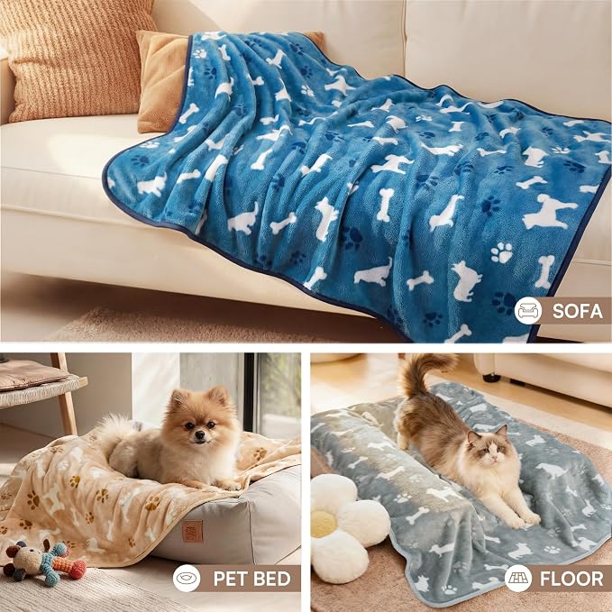 Luciphia 3 Pack Cute Dog Blankets Soft Fleece for Small Puppy Cat,30"x20" | 280GSM Fuzzy Doggy Kitten Throw Blankets Washable for Crate Bed Couch Car Indoor - Puppy Essentials Dog Gift