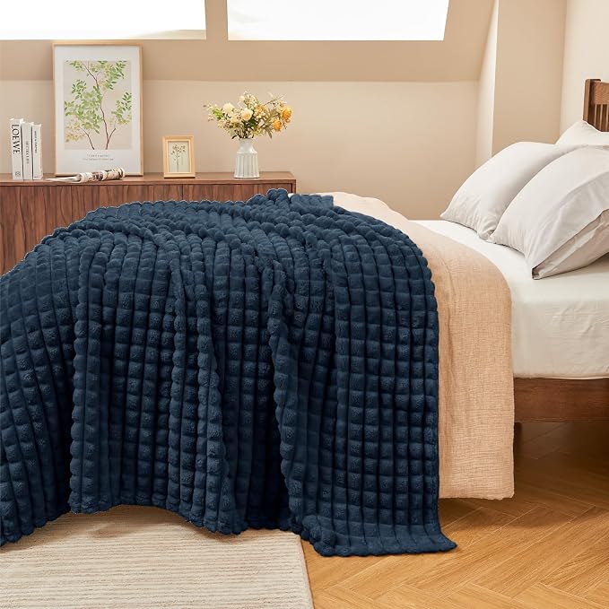 BEDELITE Navy Blue Fleece Throw Blankets Queen Size for Bed, 90x90 Inch | Soft Warm Fuzzy Fluffy Blanket for Bed Sofa, Lightweight Plush Cozy Blankets for Home Room Decor, Gift for Women, All Season