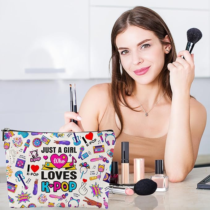QualityLife K-Pop Makeup Bag K-Pop Music Movie Merch Just A Gi-rl Who Loves K-Pop Gift for Music Fan Kpop Team Gift