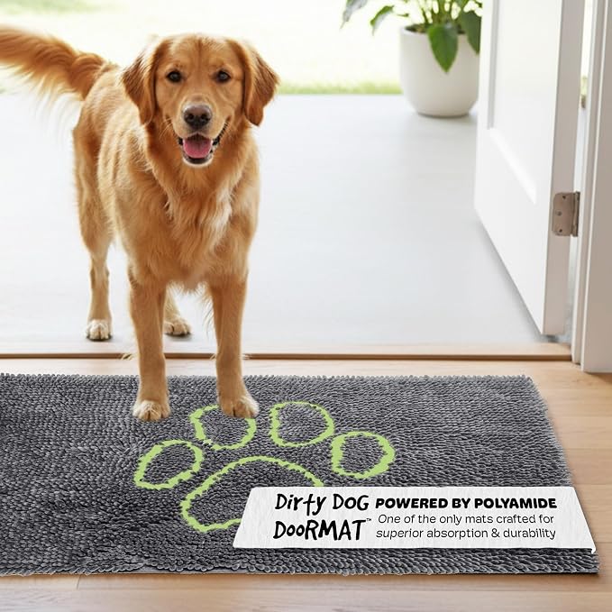 Dog Gone Smart Dirty Dog Doormat - Fast Drying Rug with Super Gripper Backing for Clean Floors - Super Absorbent and Machine Washable Mat for Muddy Paws - Cool Grey | Super Gripper Backing for Clean Floors - Absorbent Microfiber and Machine Washable Ma...