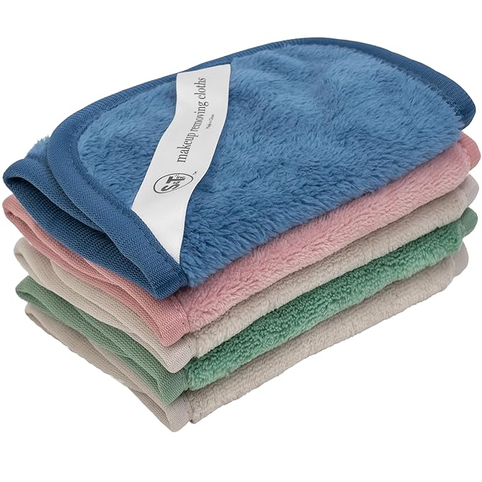 S&T INC. Makeup Remover Wipes for Skin Care, Reusable Makeup Wipes, Travel Essentials, Assorted Colors, 6 Inch by 12 Inch, 5 Pack