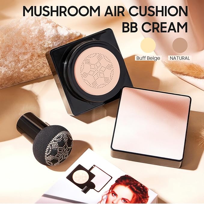 Air Cushion CC Cream - Long-Lasting Brightening Mushroom Head BB Cream Foundation for Face Makeup, Moisturizing Full Coverage Self Adjusting Concealer for Even Skin Tone, Medium Deep, 1 PCS