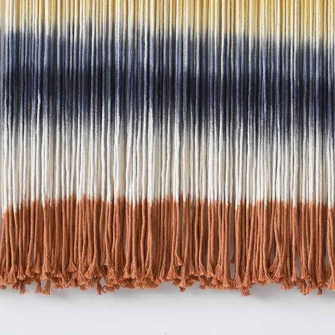 Flber Macrame Wall Hanging Extra Large Dip Dye Boho Wall Decor 57" W*35" L | Extra Large Wall Hanging, Hand Dyed Fiber Art, Gradient Color Design, for Living Room, Boho Decor, Cozy Home Accent