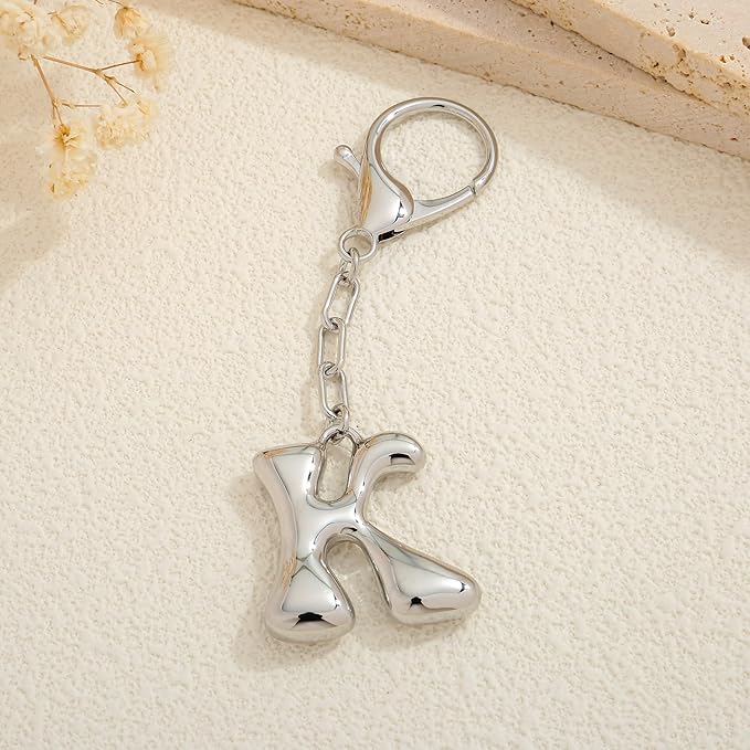 WOWORAMA Initial Letter Keychain for Women Chunky Gold Bubble Letter Bag Charm Purse Charm Personalized Keyrings Accessories