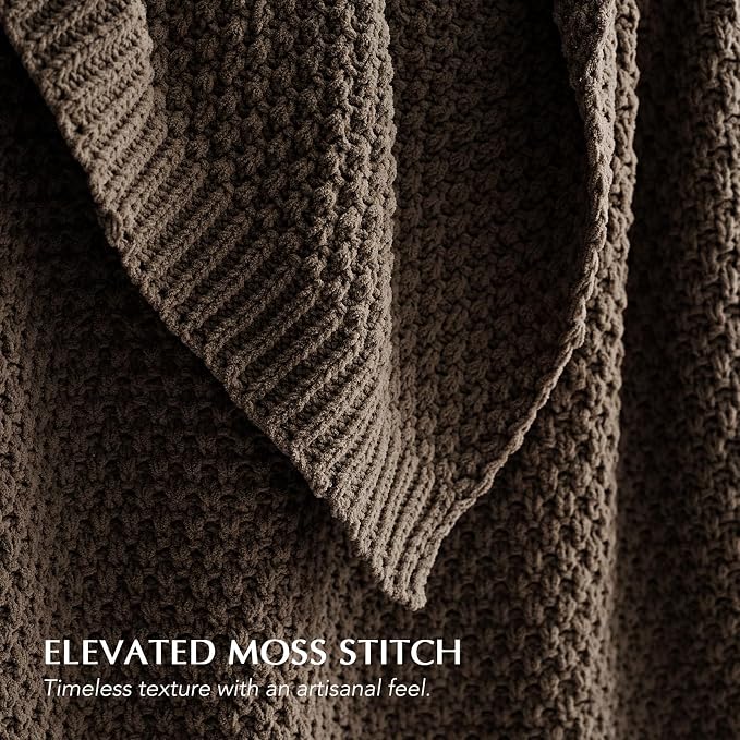 EVERGRACEHOME Chunky Chenille Knit Throw Blanket, 108x92, Cocoa Brown | Sculpted Moss Stitch, Chic Modern Farmhouse, All-Season Warmth, OEKO-TEX® Certified, Oversized King for Couch, Bed, Sofa