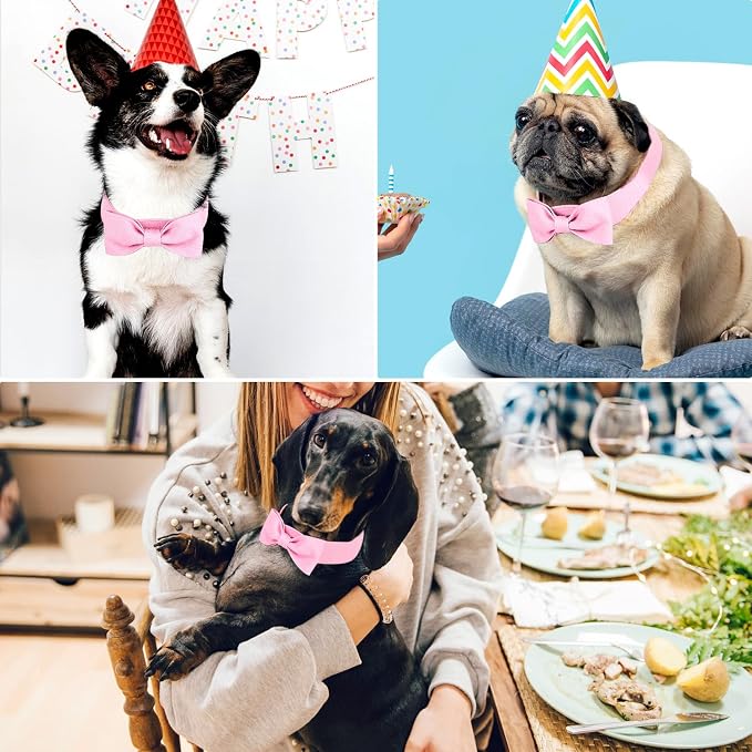 Segarty Dog Bow Tie Collar, Adjustable Pink Bowtie for Small Medium Dogs Neck Girth 10.2-14.2in, Cat Tie Tuxedo Comfortable Cotton Girl Pet Grooming Accessory for Formal Wedding Holiday Birthday Party