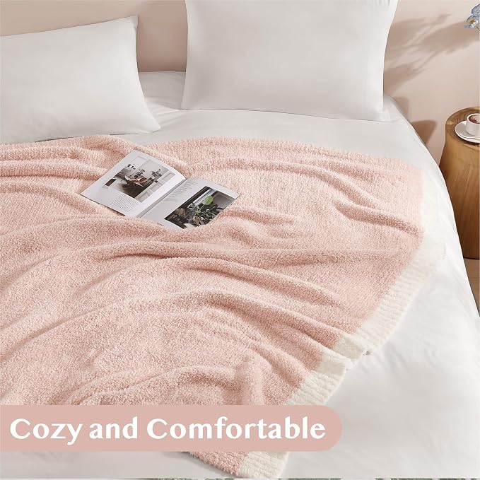 Soft Twin Blanket for Bed-Cozy Warm Reversible Knitted Blankets | Lightweight Fluffy Decor for Women, Mom, Her & Girls, Sofa, Chair, Couch, 60x80in,Cationic Dyeing Pink