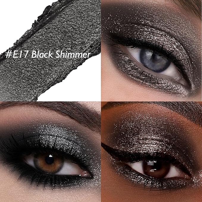 Glitter Eyeshadow Stick - Black Shimmer Long Lasting Cream Eye Shadow Pencil Buildable Sparkling Face Highlighter Makeup, Lightweight Waterproof & Smudge Proof for Easy Application