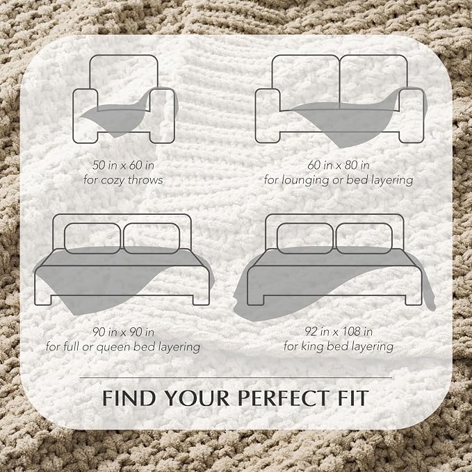 EVERGRACEHOME Chunky Chenille Knit Throw Blanket, 108x92, Sand Dune | Sculpted Moss Stitch, Chic Modern Farmhouse, All-Season Warmth, OEKO-TEX® Certified, Oversized King for Couch, Bed, Sofa