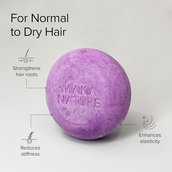 Maka Nature Low-Carbon Shampoo Bar | Korean K-Beauty Haircare with Natural Ingredients for Scalp & Hair Types | Vegan, Eco-Friendly, pH balanced, 3.35oz (Lavender), Made in Korea