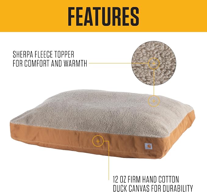 Carhartt Firm Duck Sherpa-Topped Dog Bed Port L | Durable Canvas Pet Bed, Water Resistant, Sherpa Top, Large