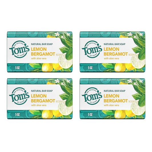 Tom’s of Maine Lemon Bergamot Natural Bar Soap with Aloe Vera, Dermatologically Tested, Paraben Free, Vegan, 5 oz, 4 pack