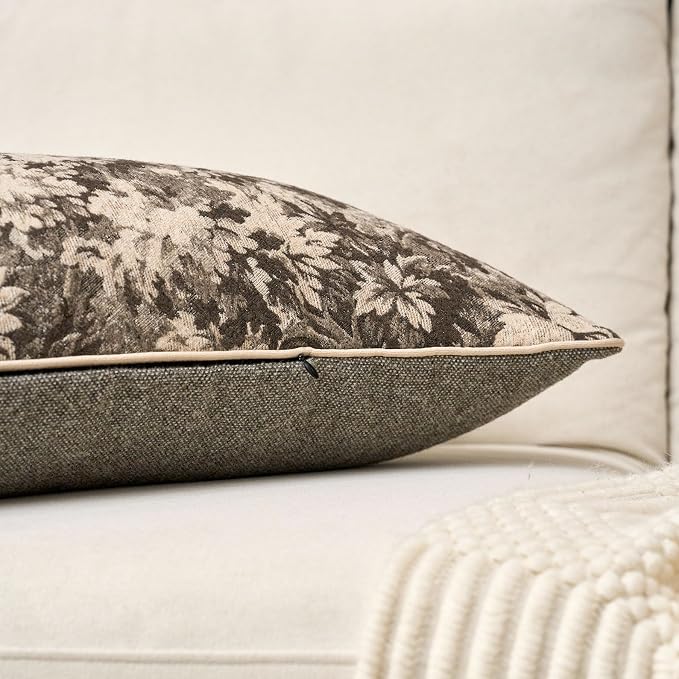 Neutral Floral Pillow Cover 14 x 36 Inches, Vintage Chenille Accent Throw Pillow Cover Soft Decorative Farmhouse Accent Couch Pillow Cover for Living Room Bedroom, Grey