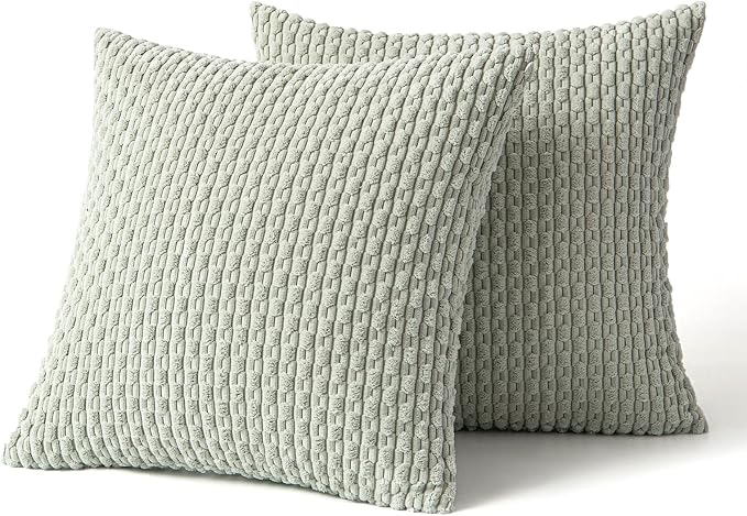 MIULEE Decorative Throw Pillow Covers 20x20 Light Green Textured Corduroy | Pack of 2 Striped Pillow Covers Modern Farmhouse Home Decor for Couch Bed Sofa Living Room