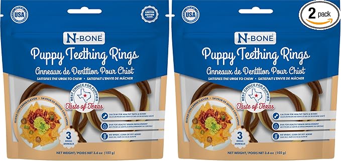 N-Bone Puppy Teething Rings Taste of Texas Queso Con Carne Flavor 3 Count (Pack of 2)