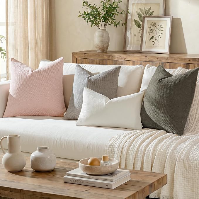 a moment Pack of 2 Decorative Chenille Throw Pillow Covers with Twill Cushion Covers for Sofa Living Room Couch Bed 24x24 Inch Dark Gray