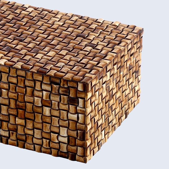 Handicrafts Home Large Decorative Storage Box with Lid – 12X8X5” Coffee Table Organizer, Keepsake- Decorative Boxes for Home Decor, Stylish Decorative Box for Office Decor-Mekong Chai