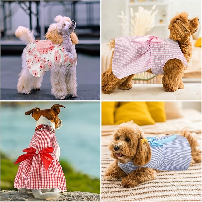 Sanwuta 8 Pieces Dog Bowknot Dresses Puppy Clothes Outfits Princess Dresses Soft Lightweight Summer Fruit Floral Pattern Pet Skirts for Girl Puppy(Cute,XX-Large)