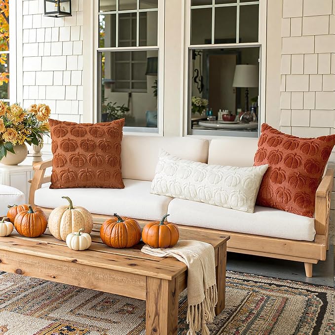 MIULEE Fall Pillow Cover Pumpkin Fall Decor Lumbar 14x36 Cream White | Set of 2 Fall Decorations for Home, Plush Faux Fur Farmhouse Accent Pillowcase, Porch Sofa Couch Cushion Bed Livingroom