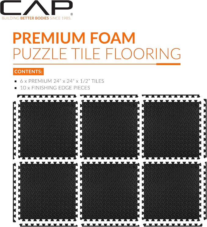 CAP Puzzle Exercise Mats | 1/2” Thick EVA Interlocking Foam Tiles for Home Gym Flooring | Multiple Options