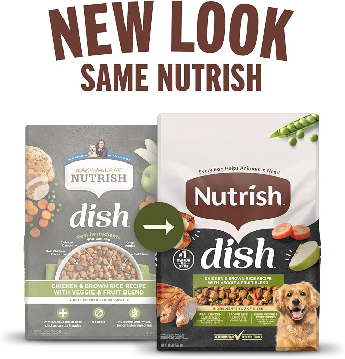 Nutrish Dish Dry Dog Food, Chicken Recipe, 23 lb. Bag (Rachael Ray) | Made with Dried Peas, Carrots & Apples And Contains No Added Corn, Wheat, Soy or Gluten Ingredients