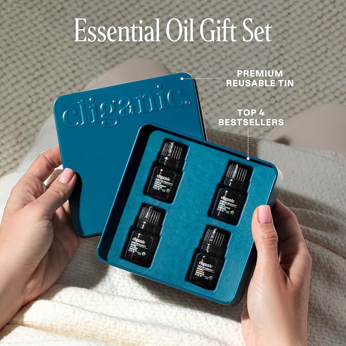 Cliganic Organic Essential Oils Gift Set (Top 4 - The Basics - Pack of 2), 100% Pure Natural Aromatherapy - Peppermint, Eucalyptus, Tea Tree & Orange