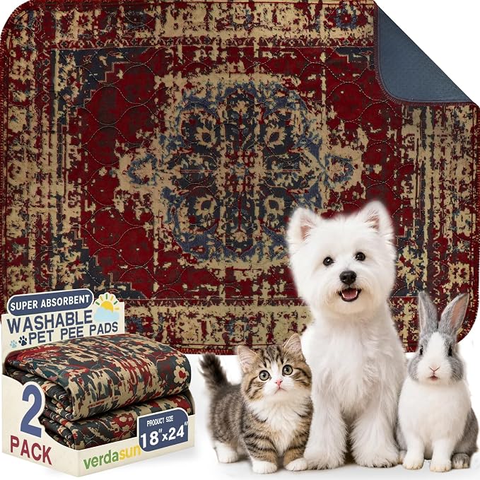 Washable Pee Pads for Dogs, Reusable Puppy Potty Training Pads, Ultra-Absorbent Thick Waterproof Leak-Proof Non-Slip Pads & Mat for Crate, Playpen, Floor, Whelping & Housebreaking , 2 Pack 18"x24"