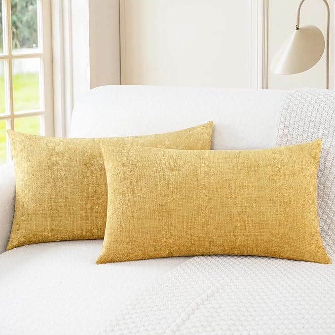 CaliTime Decorative Couch Throw Pillow Covers 20 X 12 Inches Gold | Pack of 2, Cozy Chenille Cushion Cases for Sofa Bed Living Room Farmhouse Home