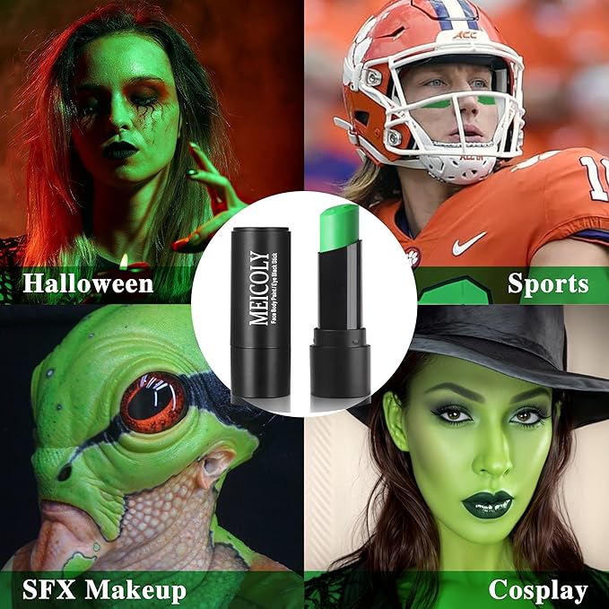 MEICOLY Lime Green Face Body Paint Stick,Christmas Stocking Stuffers,Green Face Paint for Halloween SFX Witch Hulk Elphaba Makeup,Hunting Camo Face Paint,Eye Black Stick for Baseball Softball Football