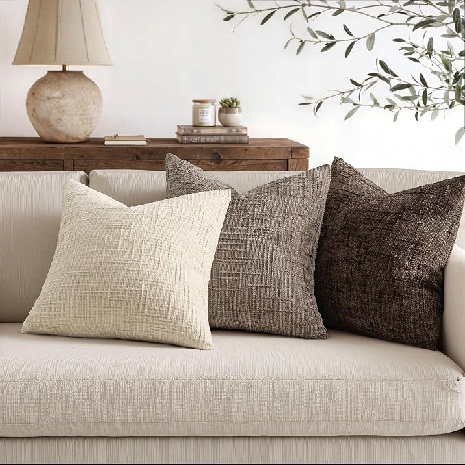 MIULEE Chenille Textured Euro Throw Pillow Covers Taupe Grey 26x26 | Set of 2, Slubby Decorative Pillows, Fall Boho Farmhouse Decor, Modern Neutral Cushion Covers for Couch Sofa Bed Living Room
