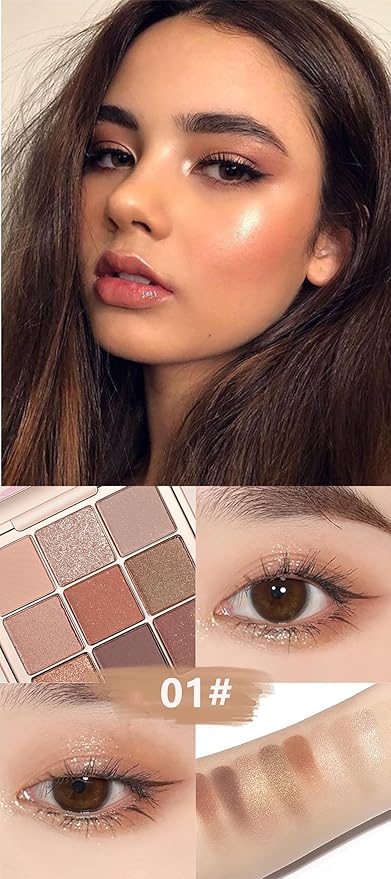 9 Colors Eyeshadow Palette, Matte & Shimmer & Glitter Eye Shadow, Highly Pigmented Silky Smooth Powder Waterproof Long Lasting Makeup Palettes. (Color 1)