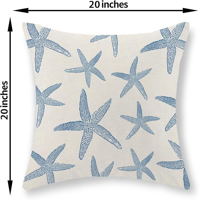 Navy Blue Starfish Pillow Covers 20x20 Set of 2 Coastal Throw Pillows Spring Summer Nautical Ocean Theme Beach Decorative Pillow Cases Farmhouse Outdoor Decor Cushion Case for Home Bedroom