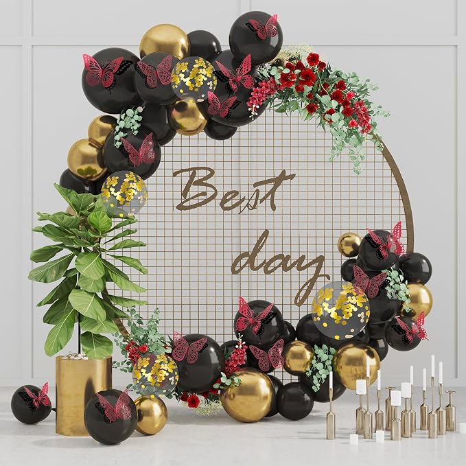 SAOROPEB 3D Butterfly Wall Decor 48 Pcs Blood Red Butterfly Decorations | 4 Styles 3 Sizes, Butterfly Birthday Decorations Butterfly Party Decorations Cake Decorations, Removable Stickers