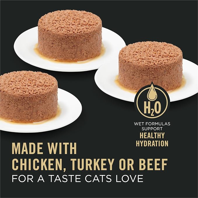 Purina Pro Plan Complete Essentials Wet Cat Food Pate Variety, (24) 3 oz | 3-Flavors, Real Chicken, Turkey or Beef, grain free cat food loafs, with vegetables, no artificial colors or preservatives