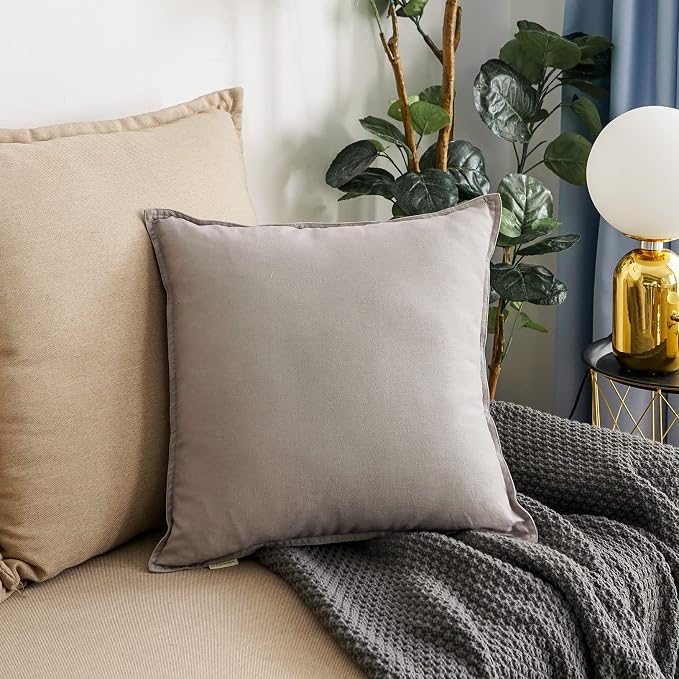 Jeanerlor 24" x 24" Natural Cotton Linen Soft Soild Decorative Square Throw Pillow Covers Green Set Cushion Case for Sofa Bedroom Car 60 x 60cm, Gray