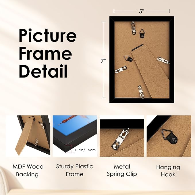 5x7 Picture Frame, Black Photo Frame with HD Plexiglass, Display Pictures 4x6 with Mat or 5x7 Without Mat Multi Picture Frames Collage for Tabletop or Wall Display, 2 Pack
