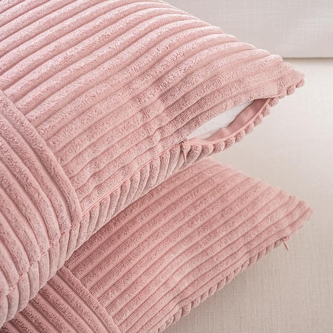 Fancy Homi Blush Pink Decorative Throw Pillow Covers 20x20 Inch for Living Room Couch Bed, Rustic Farmhouse Boho Home Decor, Soft Corss Corduroy Patchwork Accent Square Cushion Case 50x50 cm