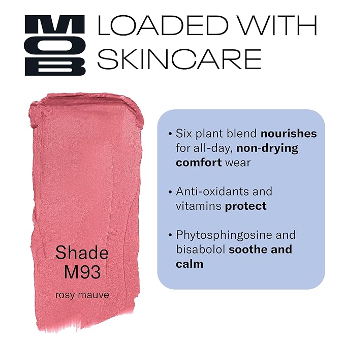 MOB Beauty Soft Matte Lipstick M93 – Rosy Mauve | Weightless, One-Swipe Color Infused with Skincare | Vegan, Silicone-Free, Cruelty-Free Formula in a Biodegradable Capsule
