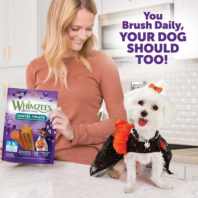 Wellness WHIMZEES Fall Natural Dog Dental Treat, Autumn Halloween Chews, Freshens Breath, Small Size, 6.3 oz Bag, 12 Count