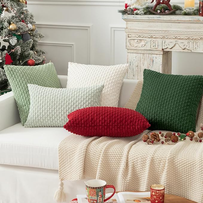 Kevin Textile Soft Corduroy 12"x20" Lumbar Pillow Cover 1 Pack, Burgundy | Boho Stripe Plush Corduroy Decorative Oblong Cushion Cover Modern Farmhouse Home Decor for Sofa Couch Bed Chair