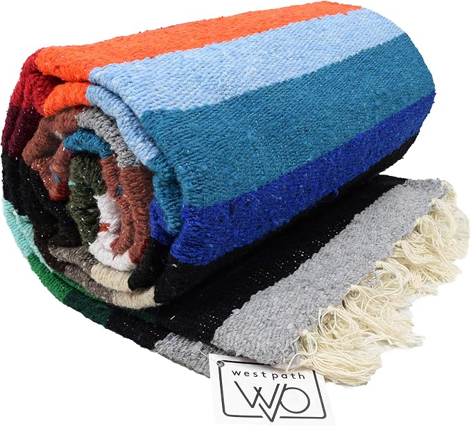 Open Road Goods Aztec Navajo Style Blanket, Throw, or Yoga Bolster - Handwoven Mexican Diamond Blanket (Multi Rust)