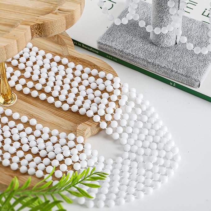 30PCS Bead Necklaces, White Mardi Gras Beads Stuff Party Favors, 33" 6mm Round Holiday Beads Necklace Decorations Bulk, White Beads for Wedding Birthday School Celebrations Festival Parade Throws