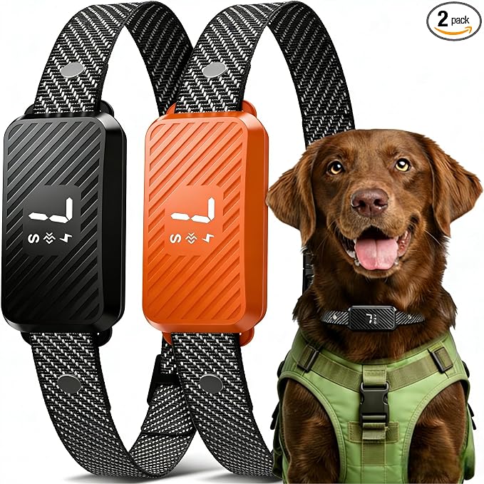 Dog Bark Collar for Large Medium Small Dogs, Effective No-Bark Collar, Smart Barking Collar, Rechargeable Bark Collar with 7 Sensitivity, 3 Modes, IP67 Waterproof, Black+Orange, 2 Pack
