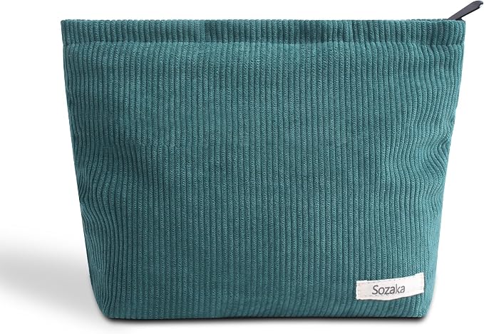Cosmetic Bags for Women - Corduroy Cosmetic Bag Aesthetic Women Handbags Purses Smile Dots Makeup Organizer Storage Makeup Bag Girls Case Bags (Pure Dark green)